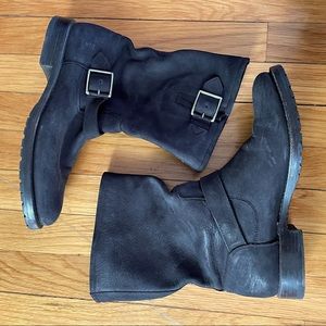 Frye Veronica pull on black buckle boots booties size 9.5